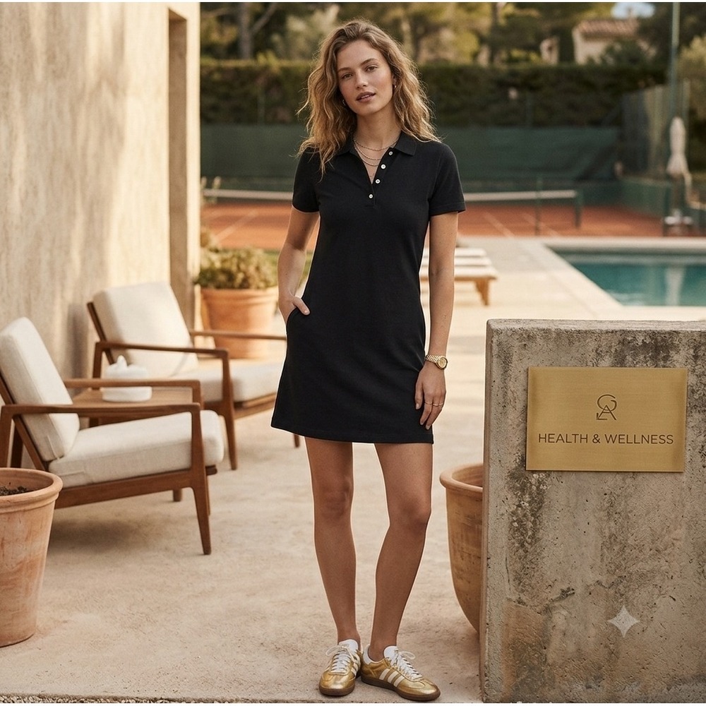 Vintage 90s Rampage Navy Ribbed Polo Mini Shirt Dress Short Sleeves Linen L